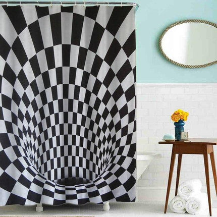 Dusjforheng med optisk illusjon sjakkbrett