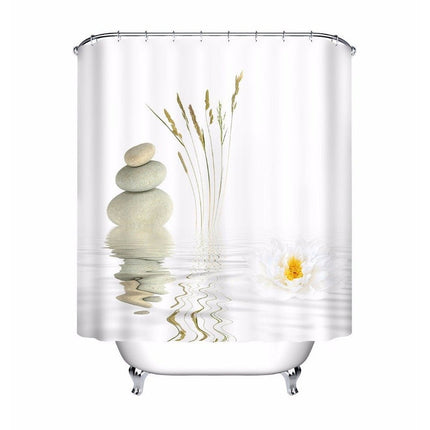 Hvit Zen dusjforheng med spa-motiv